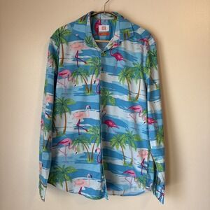 OppoSuits Button Up Long Sleeve Shirt Flamingo Tropical Beach Size M Hawaii